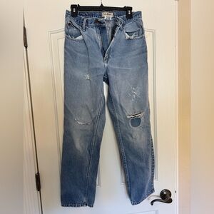 L.L. Bean Blue Straight Jeans with Vintage Distressed Look